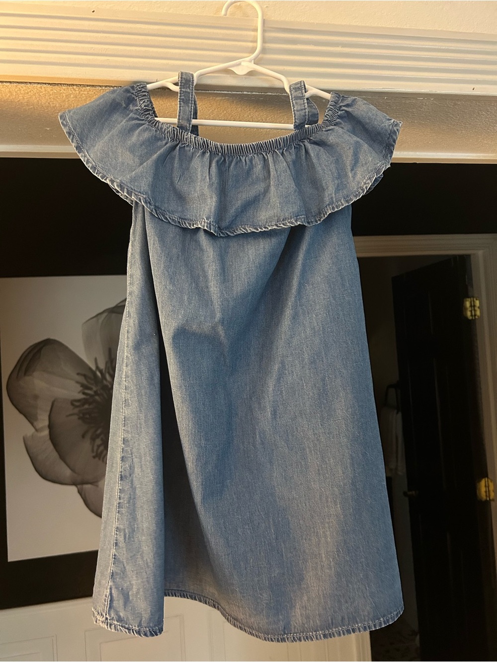 Girls Blue Denim Off-Shoulder Casual Dress